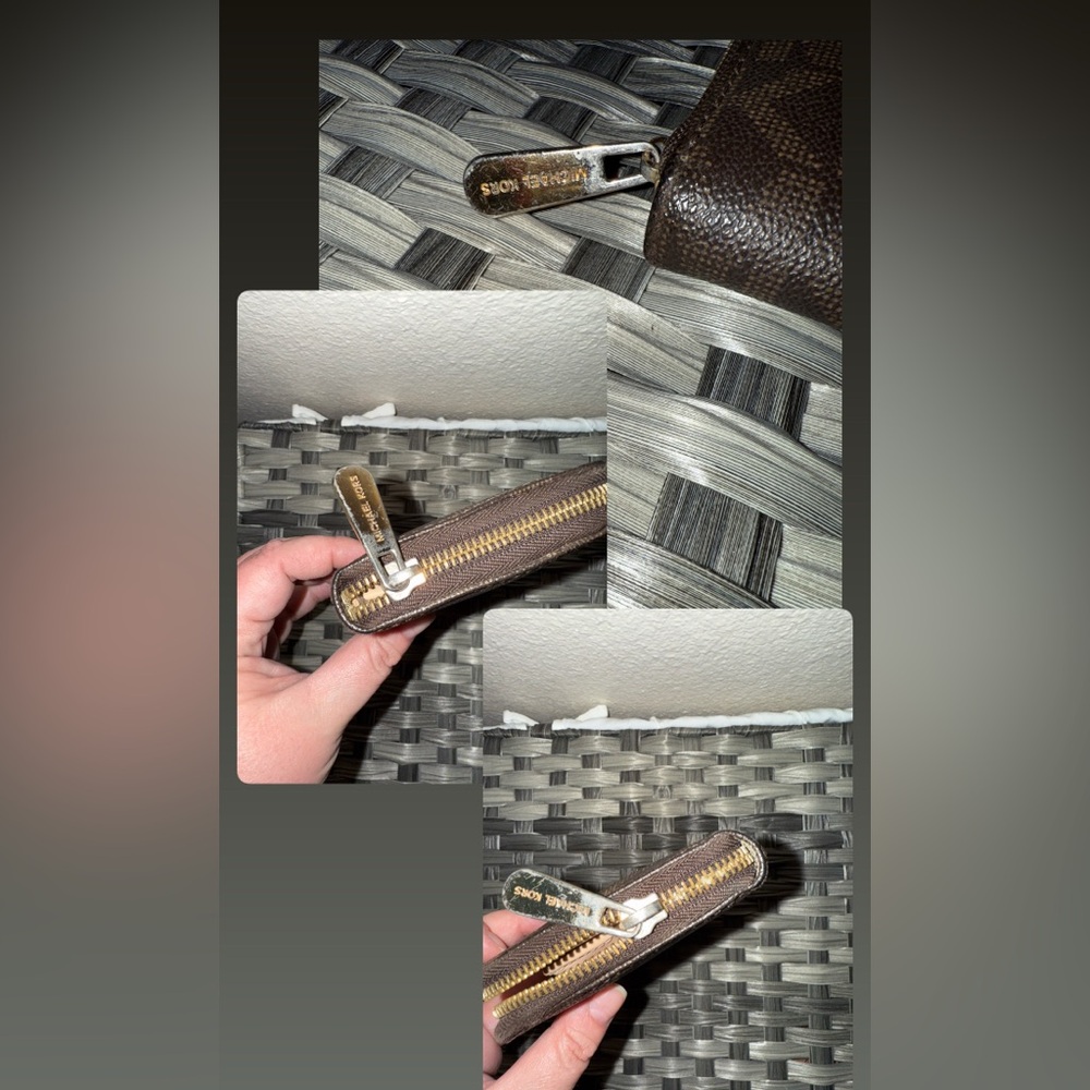 Michael Kors Jet Set Travel Continental Wallet Brown Logo Zip Around - Picture 13 of 14